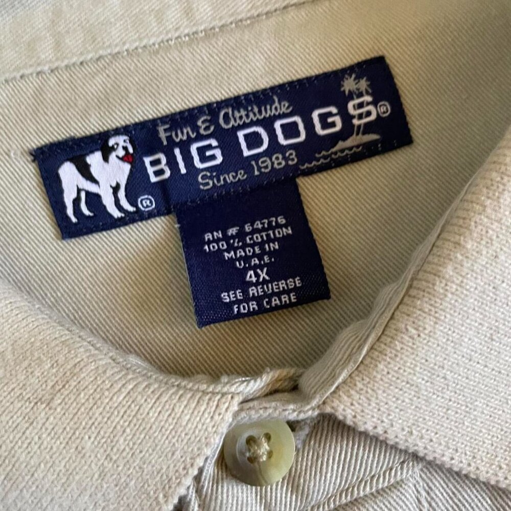 Vintage Big Dogs Polo Collar Shirt Khaki Beige 90s Retro Grandpacore - Picture 4 of 6